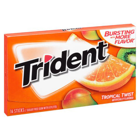 TRIDENT TROPICAL TWIST SUGAR FREE GUM 14 STICKS