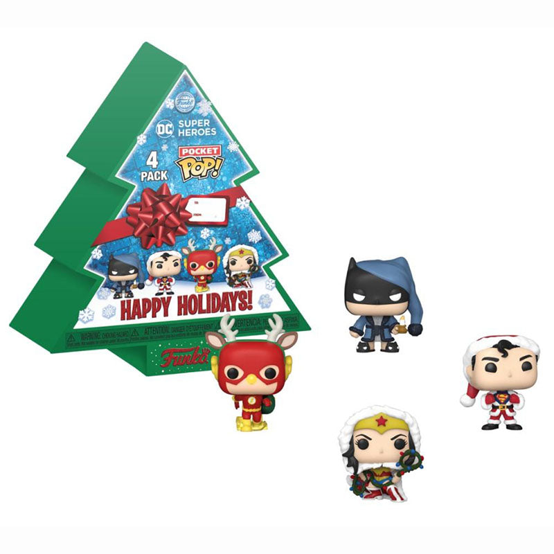 FUNKO POCKET POP! DC SUPER HEROES HAPPY HOLIDAYS! TREE BOX 4pack