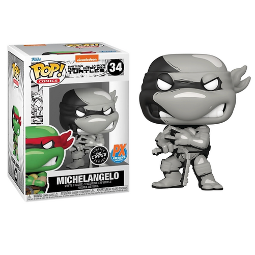 FUNKO POP! COMICS EASTMAN AND LAIRD´S TEENAGE MUTANT NINJA TURTLES MICHELANGELO PX PREVIEWS EXCLUSIVE LIMITED B+W CHASE EDITION 34
