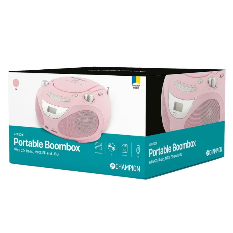 CHAMPION BOOMBOX CD/RADIO/MP3/USB ROSA