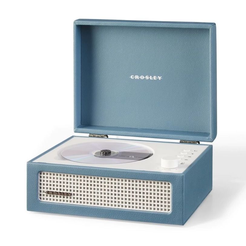 CROSLEY CD PLAYER PORTABLE TURNTABLE BLUETOOTH OUT WASHED BLUE