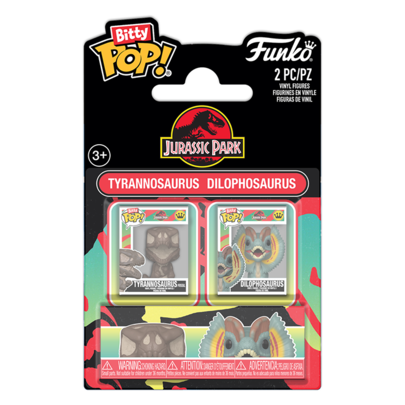 FUNKO BITTY POP! JURASSIC PARK TYRANNOSAURUS FOSSIL & DILOPHOSAURUS 2-PACK 2,5cm