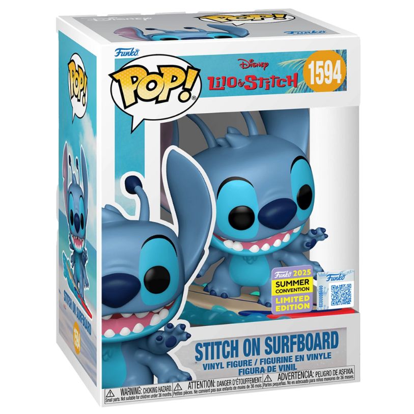 FUNKO POP! DISNEY LILO & STITCH STITCH ON SURF BOARD FUNKO 2025 SUMMER CONVENTION LIMITED EDITION no1594