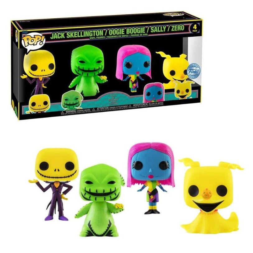FUNKO POP! DISNEY THE NIGHTMARE BEFORE CHRISTMAS JACK SKELLINGTON OOGIE BOOGIE SALLY ZERO BLACKLIGHT FUNKO SPECIAL EDITION 4PACK