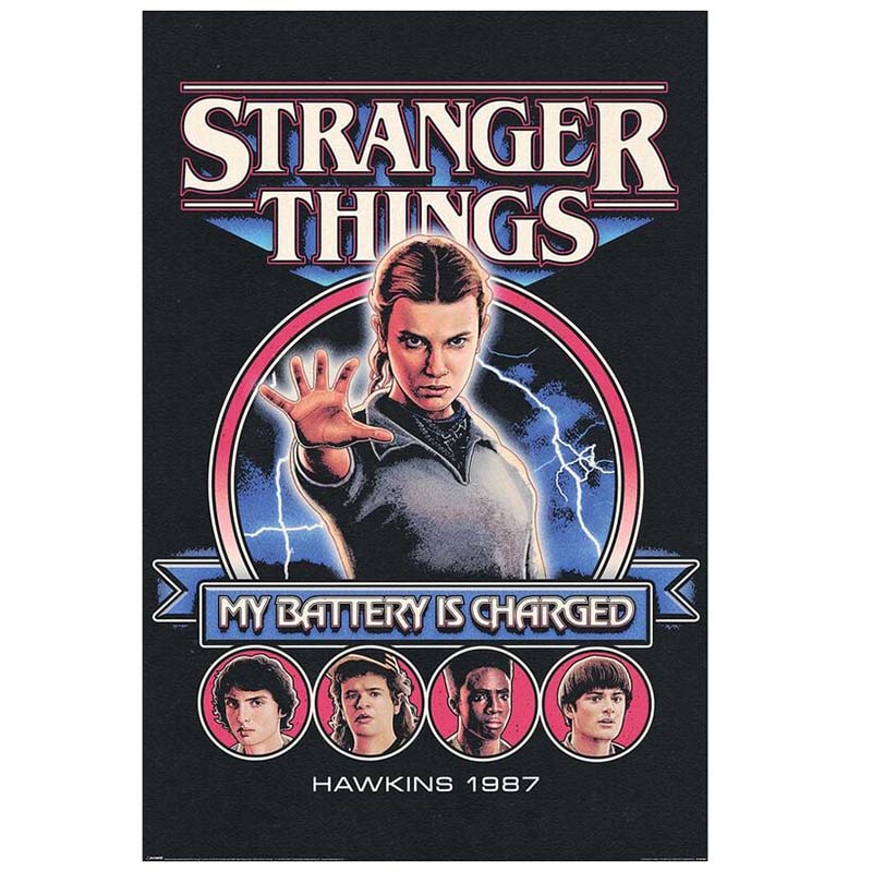 PAUS POSTER 61*91,5 STRANGER THINGS MY BATTERY IS CHARGED