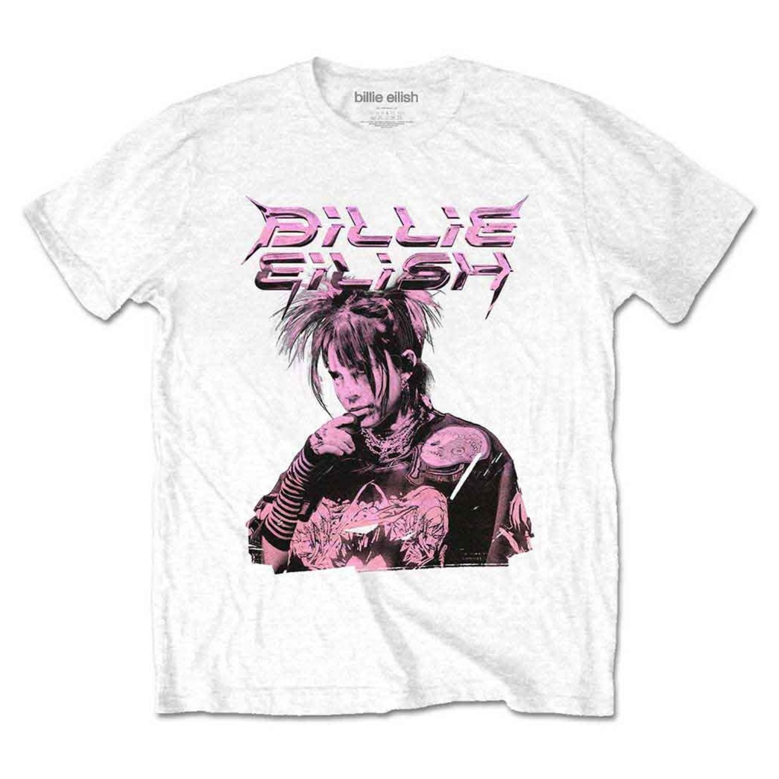 T-SHIRT BILLIE EILISH WHITE WITH PINK TEXT