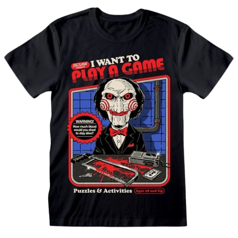 T-SHIRT STEVEN RHODES SAW I WANT TO PLAY A GAME SIZE-M