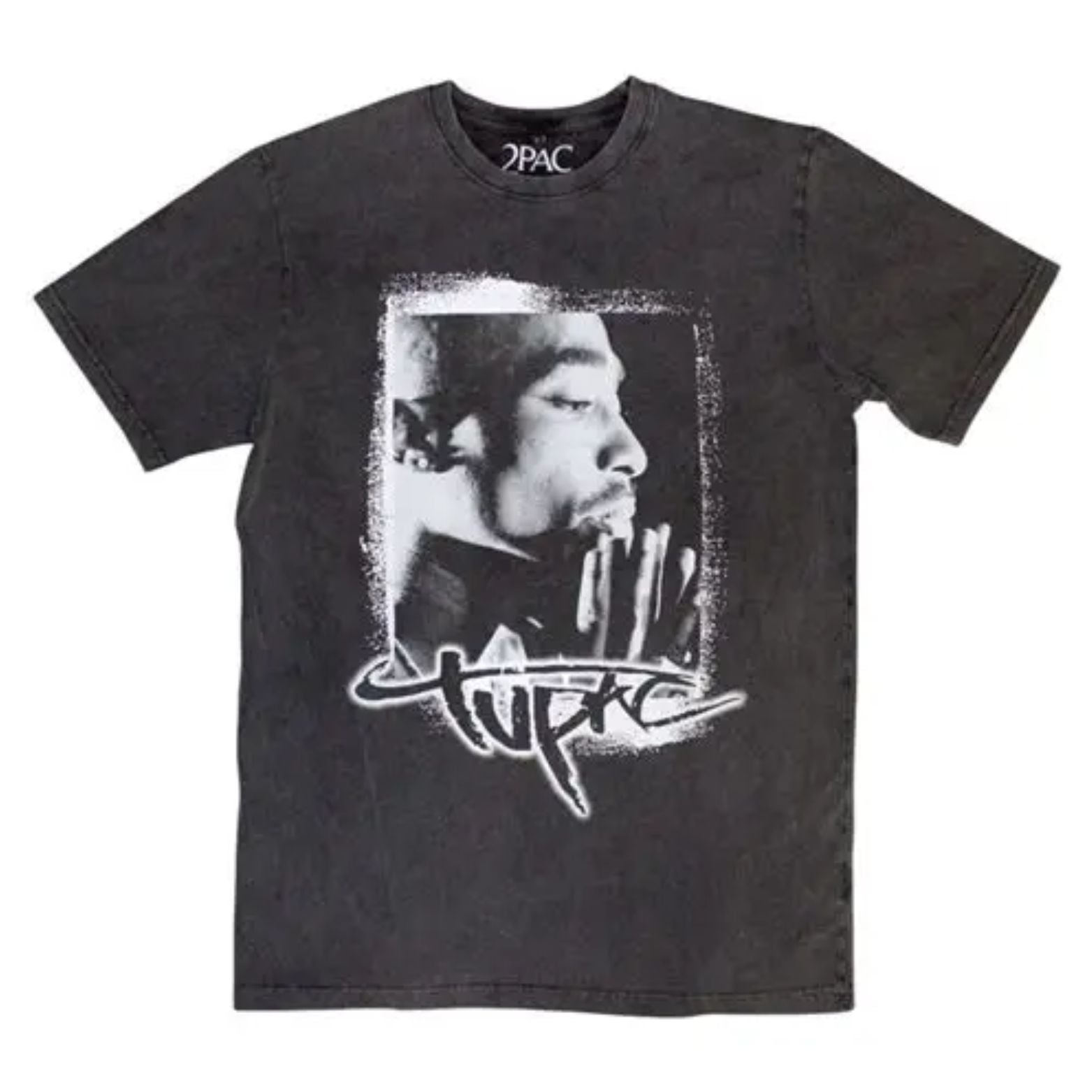 T-SHIRT TUPAC STONE WASH SPRAY PHOTO CHARCOAL GREY