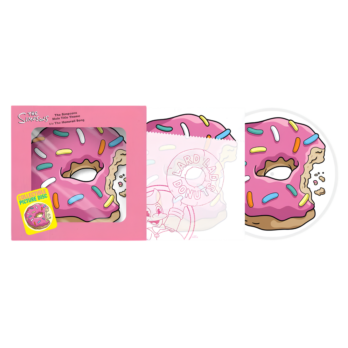 VINYL THE SIMPSONS "THE SIMPSONS" MAIN TITLE THEME / THE MONORAIL SONG ORIGINAL SOUNDTRACK (DONUT PICTURE DISC)